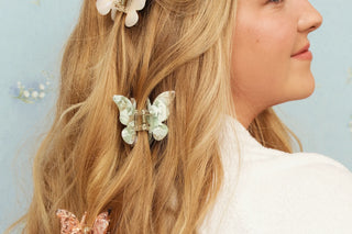 Pince à cheveux - Butterflies Small (Marble lime)