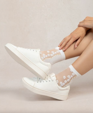 Chaussettes - Transparente petites fleurs (White/gold)