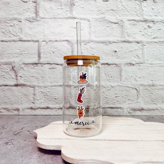 Verre en vitre et paille - Merci