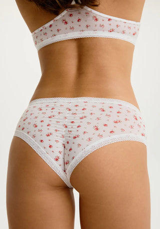 Shorty -  the micro à bordure de dentelle (rose rouge)