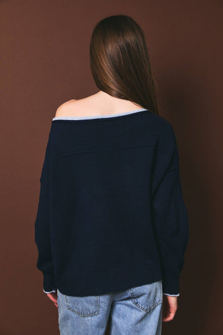 Pull doux à encolure bateau avec détail contrastant