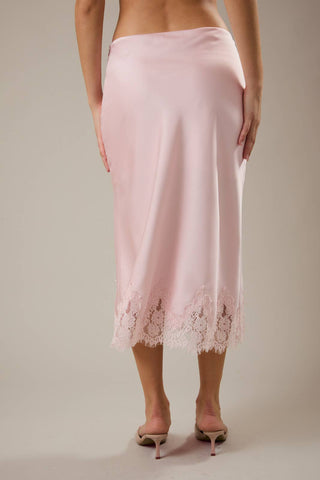 JUPE MIDI COUPE BIAIS AVEC DENTELLE