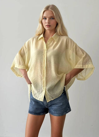 Chemises d'été en coton oversize (Jaune)