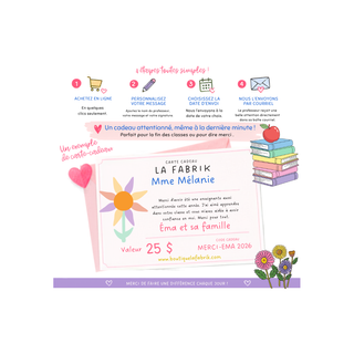 💕 Carte-cadeau personnalisée – Merci à ma prof