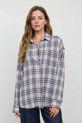 Top à carreaux, col chemise