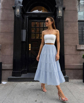 Jupes maxi en coton à étages (bleu)