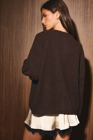 Pull léger à manches longues et col rond, style cardigan