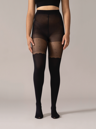 Collants à pois / à bord festonné au-dessus du genou