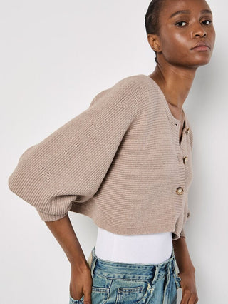 Cardigan - Ribbed Batwing cropped (Brown)