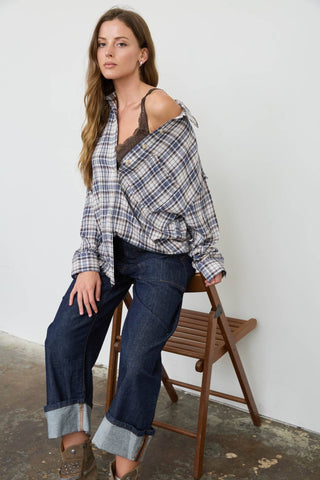Top à carreaux, col chemise