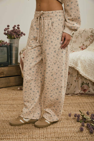 Pantalon large à cordon, petit imprimé floral