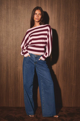 Haut pull à manches dolman et encolure bateau (Rose)