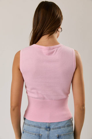 Top sans manches en maille, à pans croisés et boutonné
