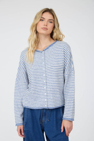 Cardigan en maille à rayures, épaules tombantes