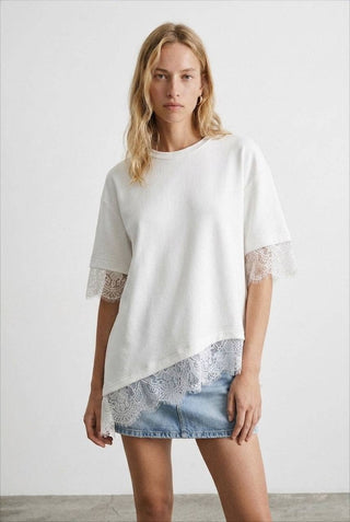 T-shirts d'été oversize à bordure en dentelle asymétrique