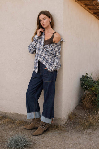 Top à carreaux, col chemise