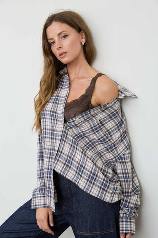 Top à carreaux, col chemise