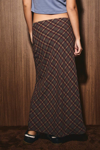 Jupe midi taille mi-haute, coupée en biais, à carreaux