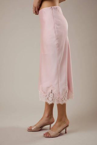 JUPE MIDI COUPE BIAIS AVEC DENTELLE