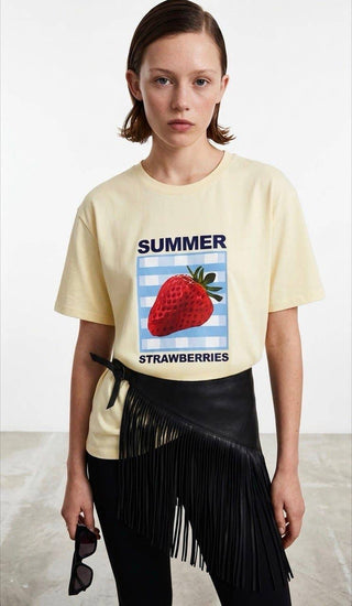 T-shirts graphiques vichy aux fraises d'été (Rose et Jaune)