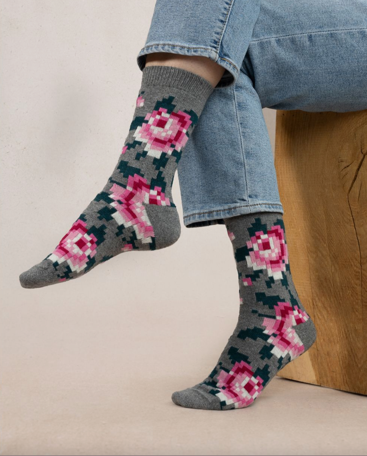 Chaussettes - Cachemire Fleurs pixels