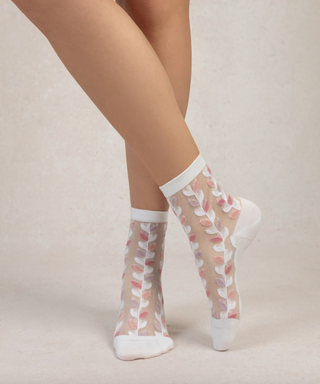 Chaussettes - Transparente feuilles (Blanc/Rose)