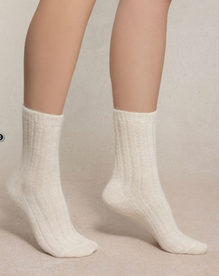 Chaussettes - Laine alpaga à côtes (Ecru)