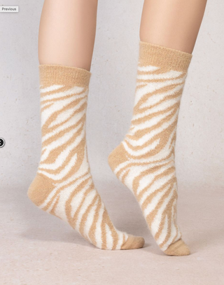 Chaussettes - Laine alpaga à côtes (Zèbre)