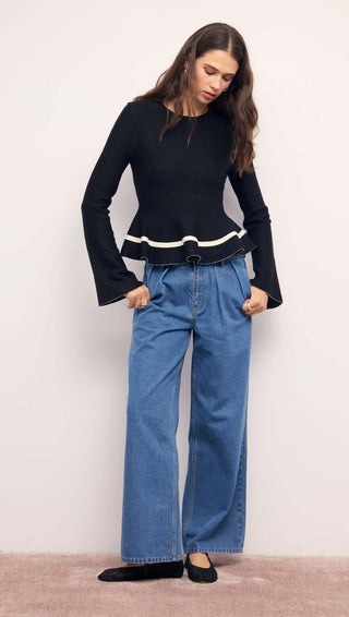 Top peplum - Emelie (Black/cream)