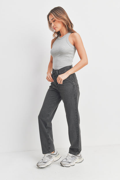 Jeans - High RiseCriss Cross Straight (Washed Black)
