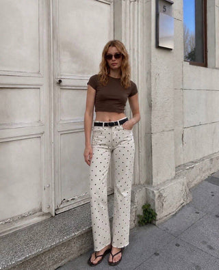 Jeans en denim à pois + ceinture