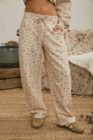Pantalon large à cordon, petit imprimé floral