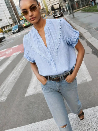 Blouse en gaze à manches bouffantes