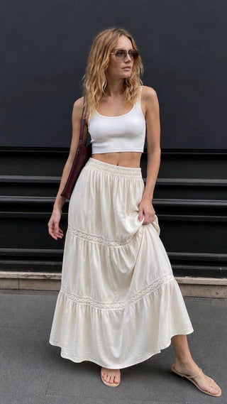 Jupes bohèmes en coton à étages (Vert)