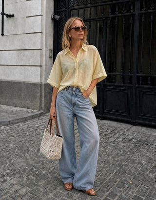 Chemises d'été en coton oversize (Jaune)