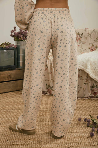 Pantalon large à cordon, petit imprimé floral