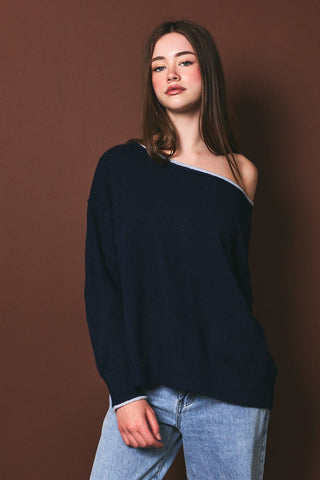 Pull doux à encolure bateau avec détail contrastant