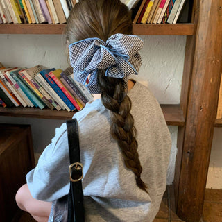 Grande chouchou à nœud vichy – Queue de cheval douce pour l'hiver