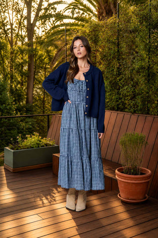Robe midi à carreaux, détail corset