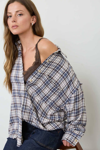 Top à carreaux, col chemise