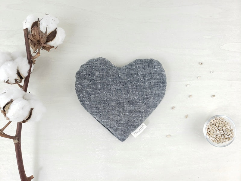 Coussin réconfort Coeur pour enfant -  chanvre et coton gris